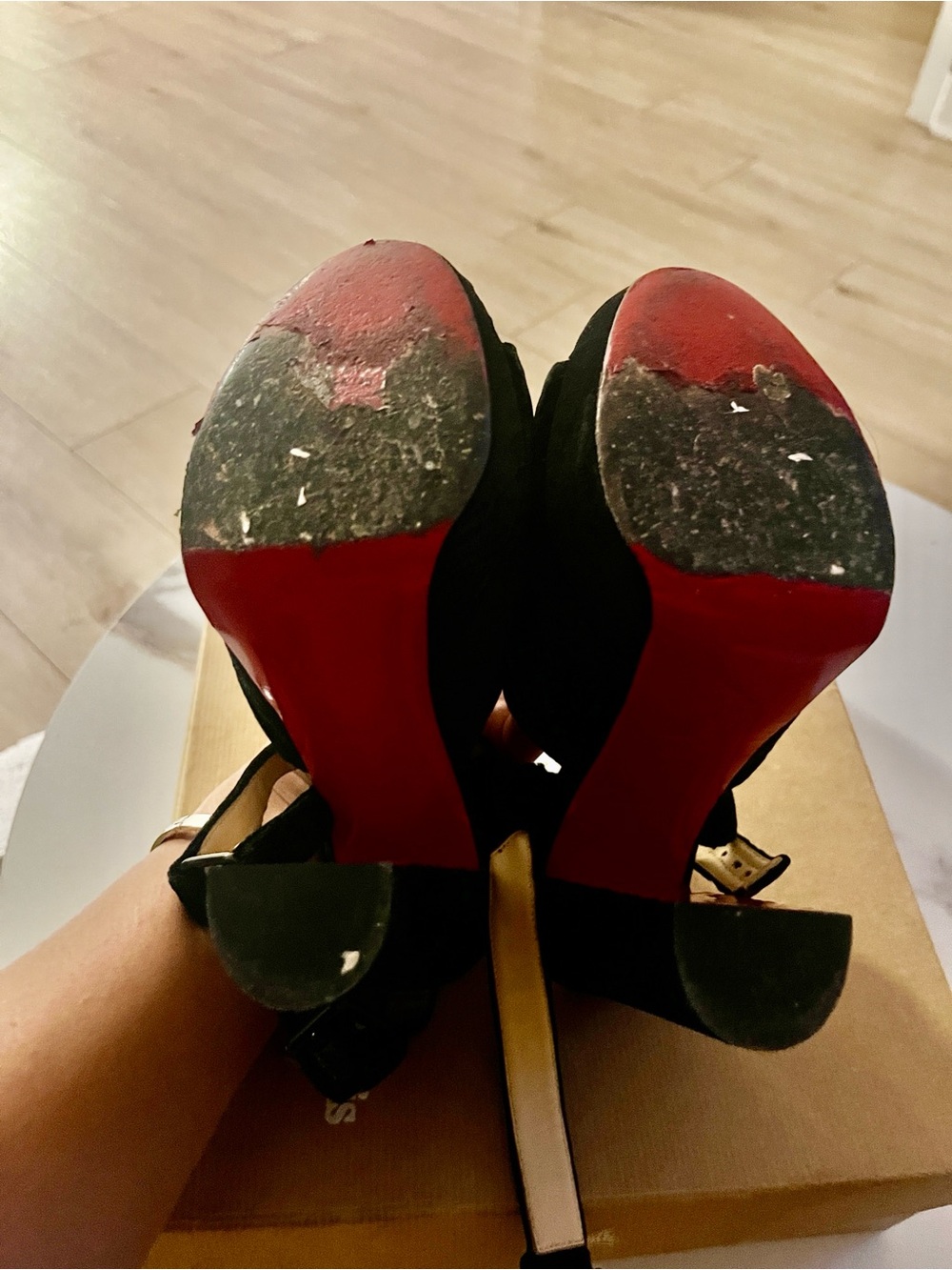 Christian Louboutin Black Suede Open-Toe Block Heel Sandals - Picture 3 of 7